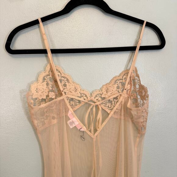 Victoria’s Secret Slip Babydoll Lingerie Womens M Tan Floral Lace Sheer Bridal - Picture 6 of 9